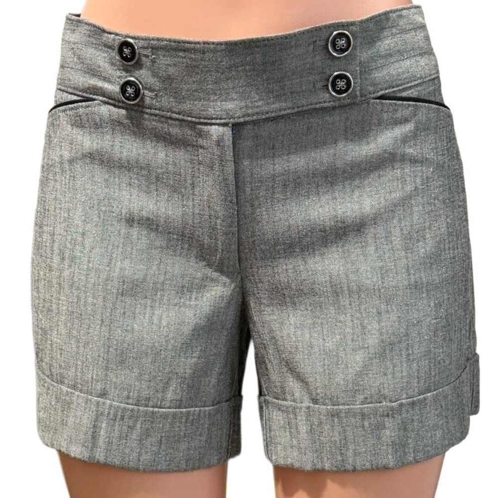 White House Black Market Grey Cuffed Tailored Shorts Size 8 Button Detail